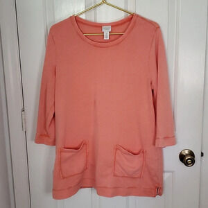 Chico's Weekends Oversized 3/4 Sleeve Top. Soft with front pockets Chicos Size 2